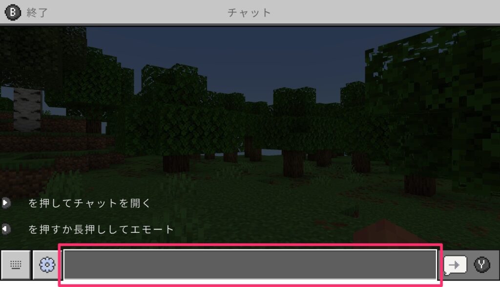 Switch版マインクラフトのチャット画面